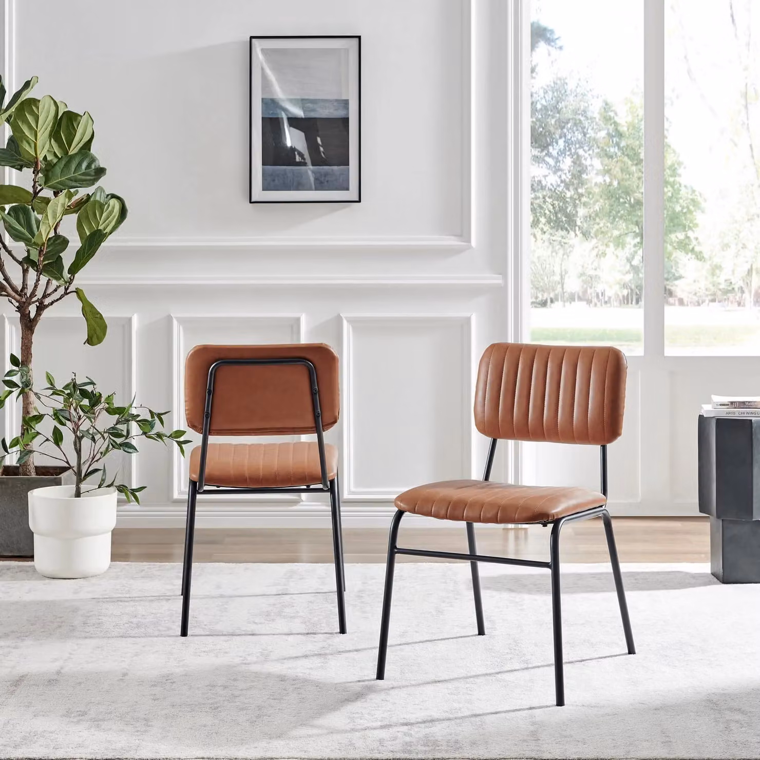FurnitureboxUK Penrose Black Round Dining Table and 4 Tan Delta Chairs Set, Diameter: 120 cm – 4