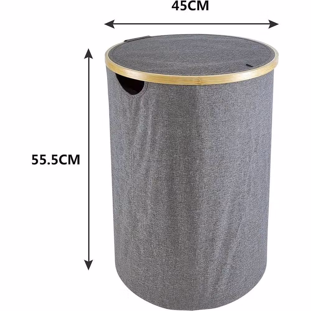 Kelvenix Collapsible Round Laundry Washing Basket with Removable Fabric Bag, 100L, Grey – 2