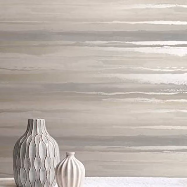 Grandeco Sunset Horizon Natural Striped Wallpaper in Grey