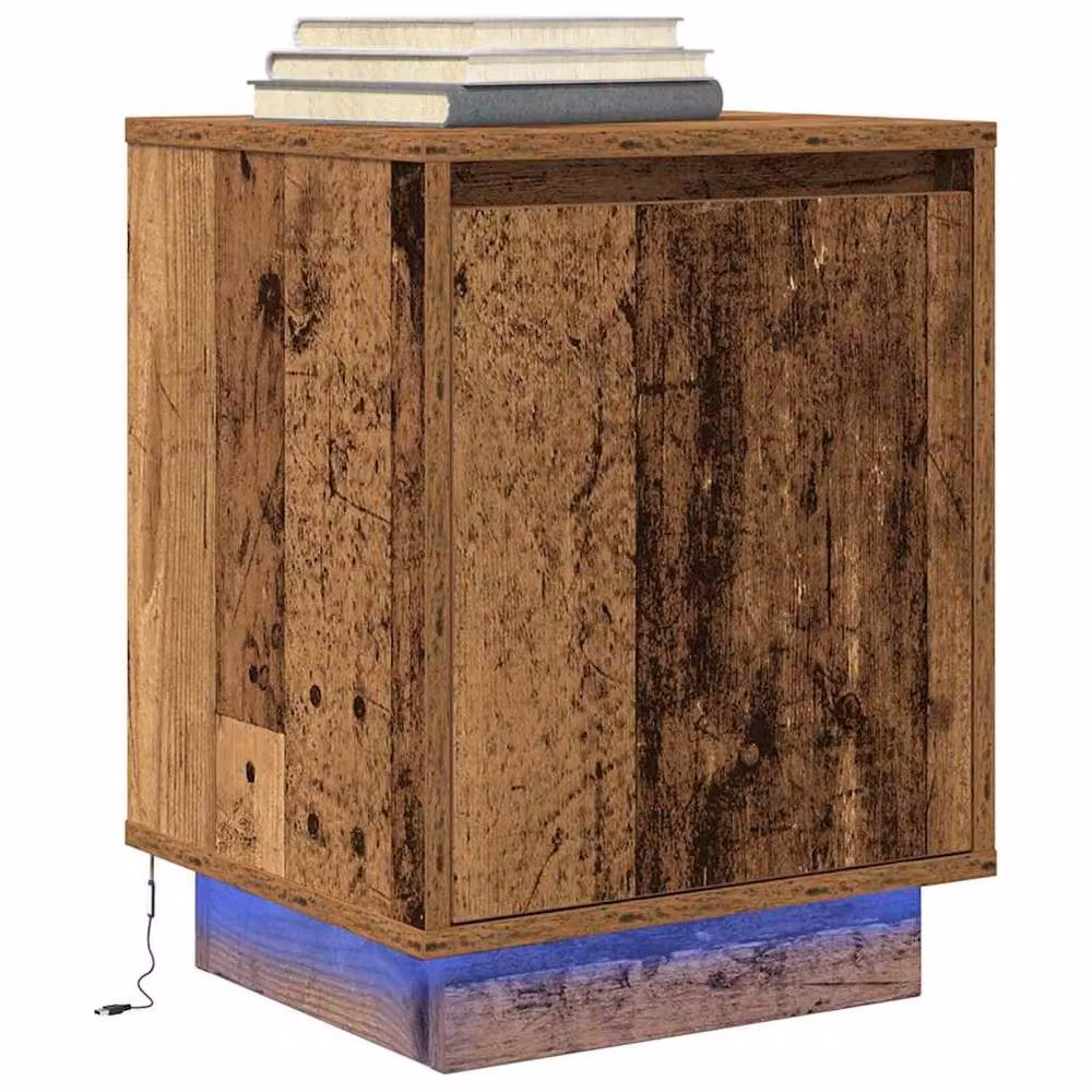 Berkfield Home Set of 2 Durable Rustic Old Wood Bedside Cabinets with Integrated LED Lights, W/D/H: 38 x 34 x 50 cm – 5