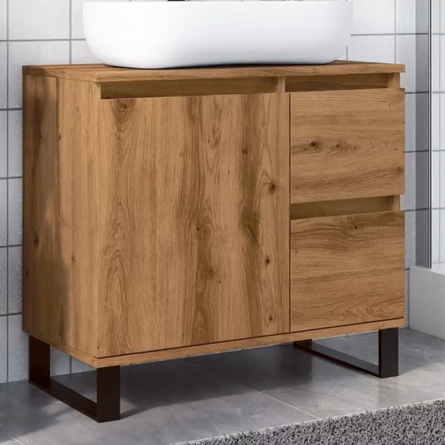 Berkfield Home Artisan Oak Bathroom Sink Cabinet in Brown, W/D/H: 65 x 33 x 60 cm – 1