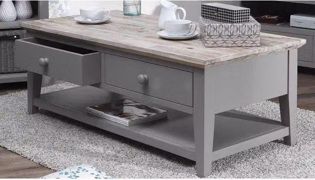 Florence Coffee Table in Dove Grey, Lacquered Acacia Wood, W: 60 cm, D: 60 cm, H: 45 cm