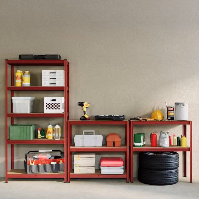 Home Discount Home Vida Set of 2 Red 5 Tier Heavy Duty Garage Shelves and Work Benches, W/D/H: 180 x 90 x 90 cm – 1
