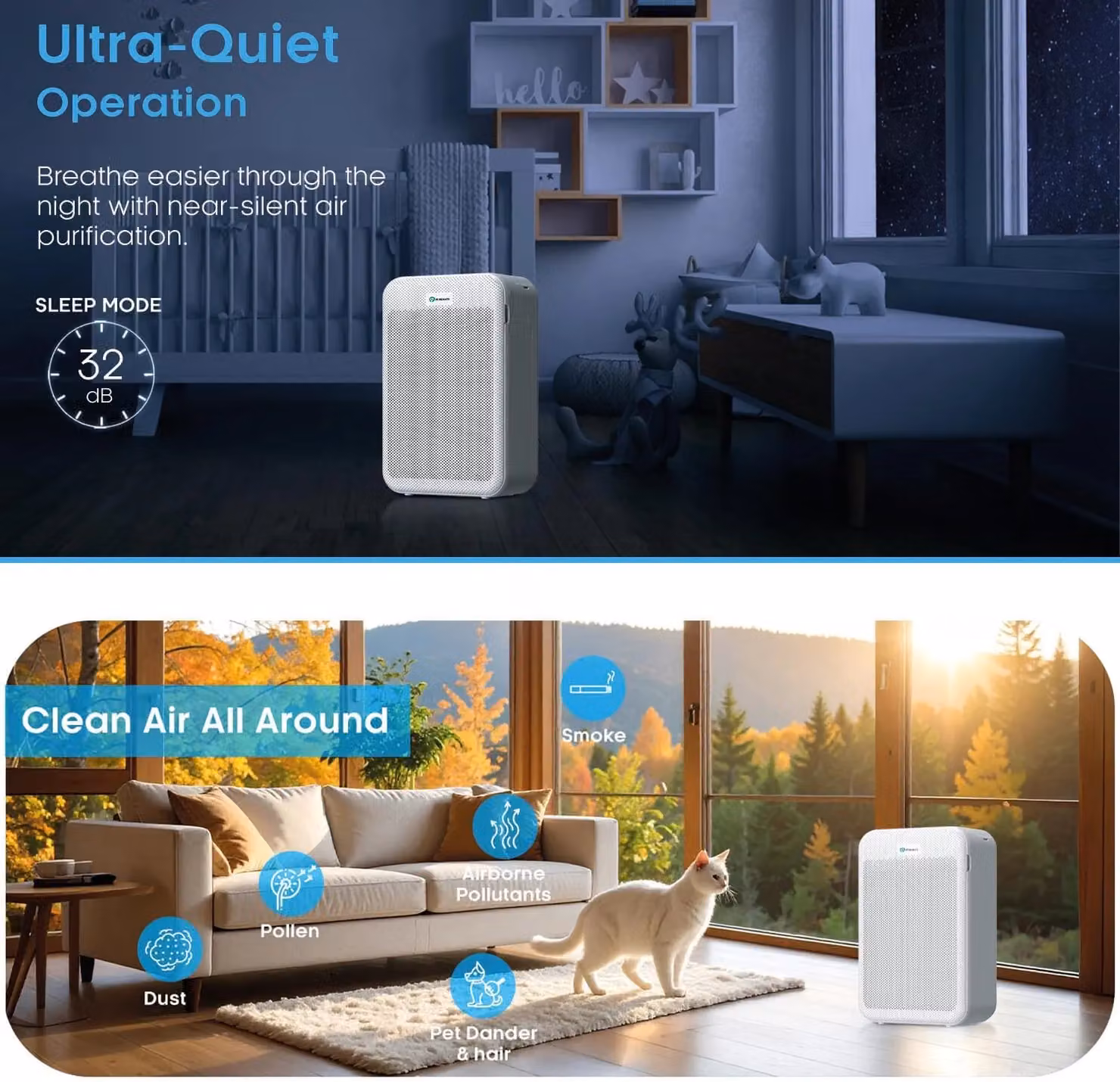 PureMate White H13 True HEPA Air Purifier with Activated Carbon Filter, 384 m3/h CADR, Sleep and Auto Modes – 2