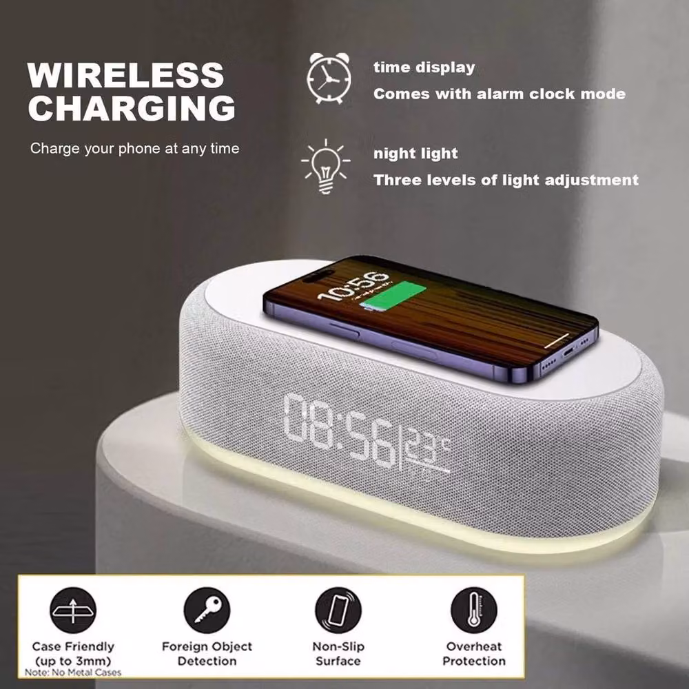 NESTLUNE Wireless Charger Dock and Alarm Clock Charging Station, Grey, W: 100 cm, D: 15 cm, H: 15 cm – 4