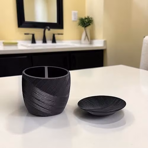 Showerdrape Ripple Black Bathroom Accessory Set including Soap Dish and Toothbrush Holder – 4