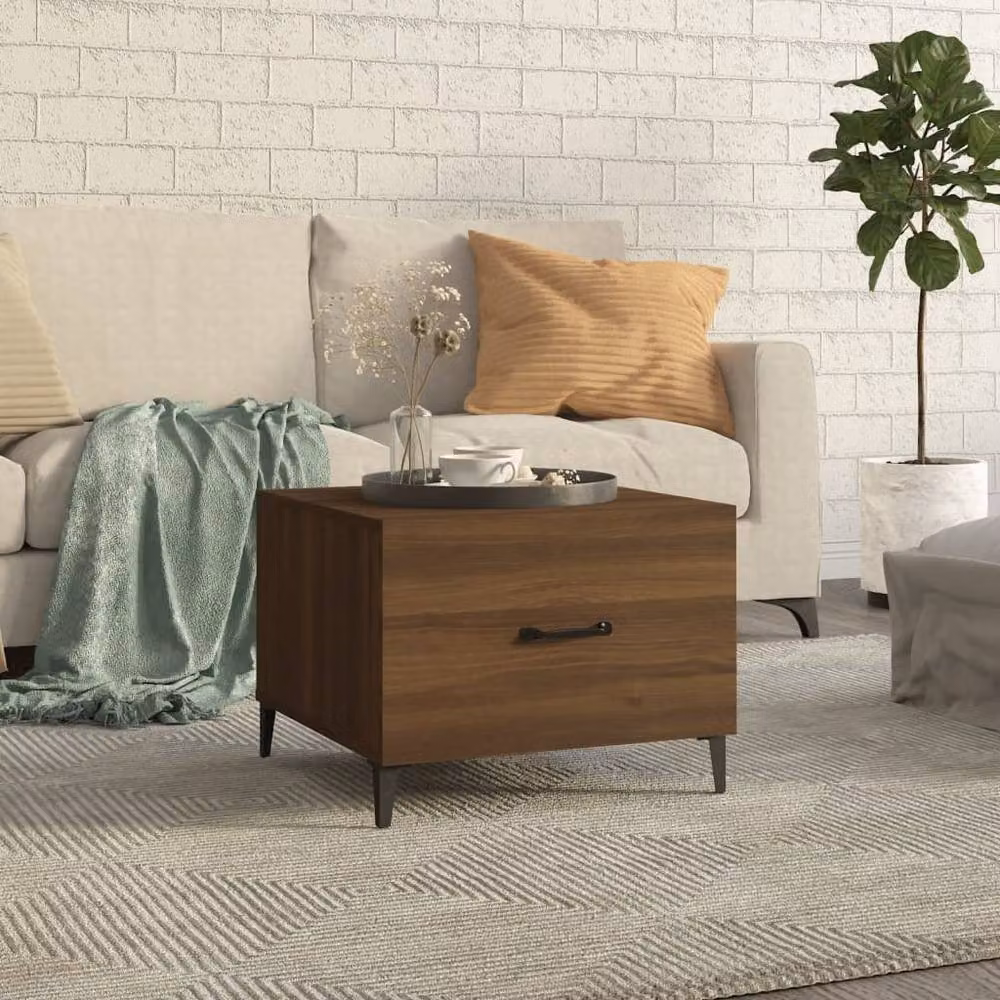 Berkfield Home Brown Oak Coffee Table with Metal Legs, W/D/H: 50 x 50 x 40 cm – 2