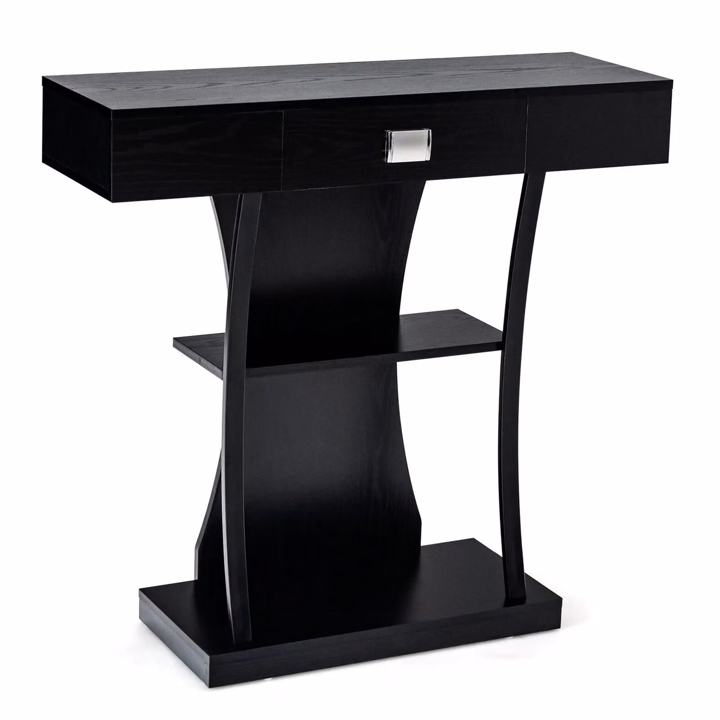 Costway T-Shaped Industrial Console Table and Narrow Sofa Side Table with Display Shelves, Black – 6