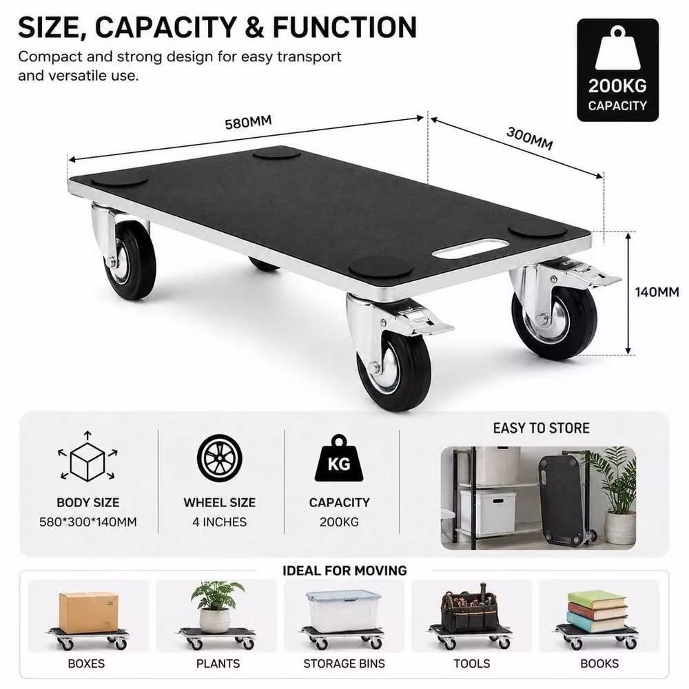 PAWNORA Wooden Dolly Trolley Cart in Black with 200kg Capacity – 2