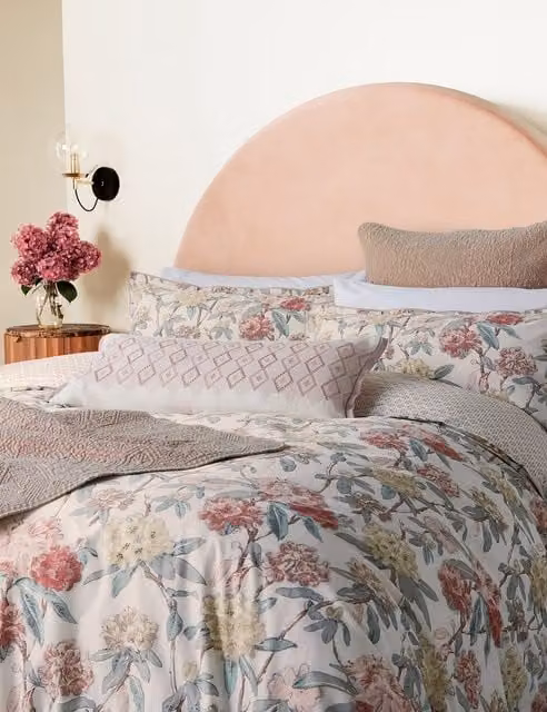 Bedeck of Belfast Marielle Square Cotton Pillowcase in Coral and Multicolour