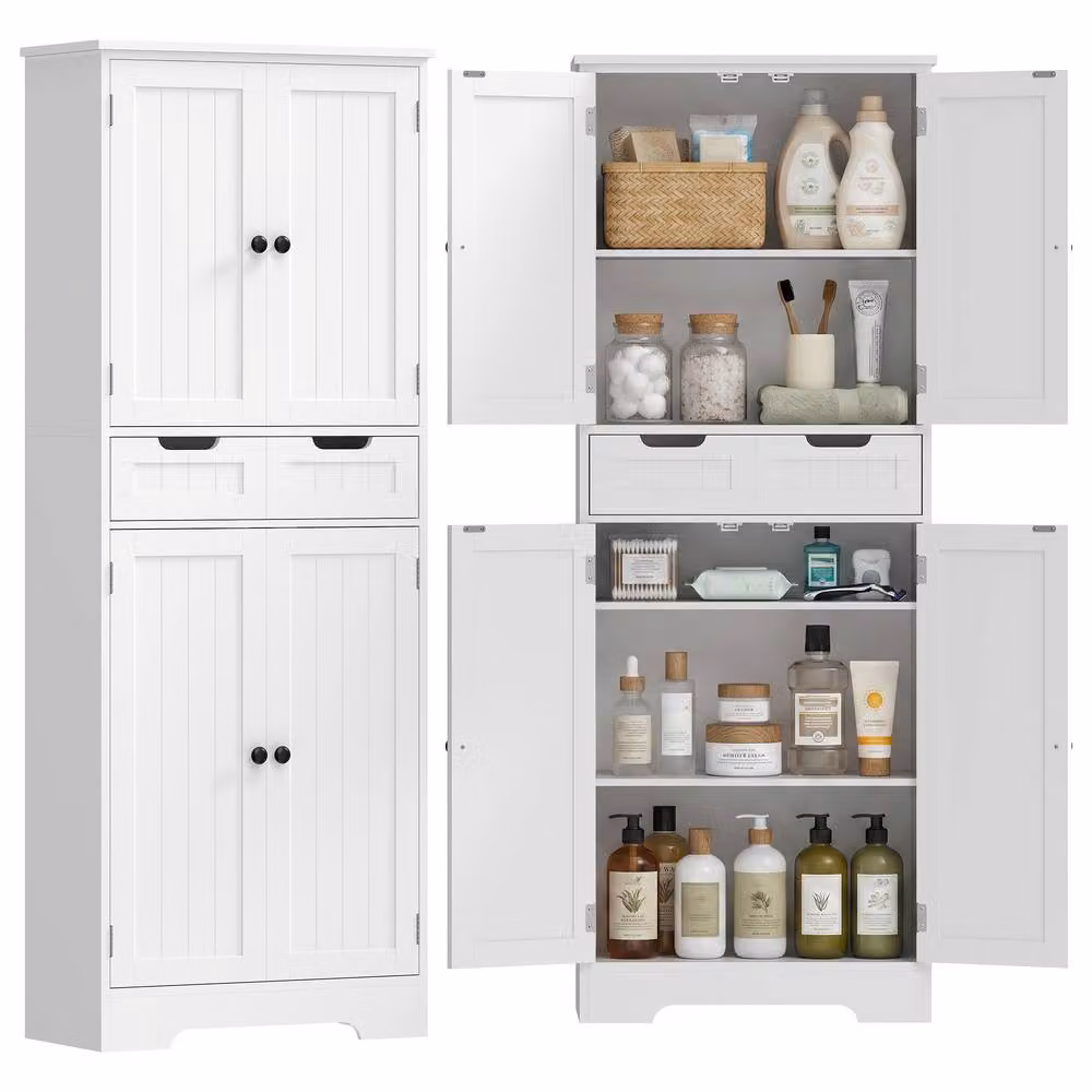 HOMCOM Freestanding Tall Bathroom Cabinet with Drawers and Shelves, White, W/D/H: 60 x 30 x 160 cm – 2