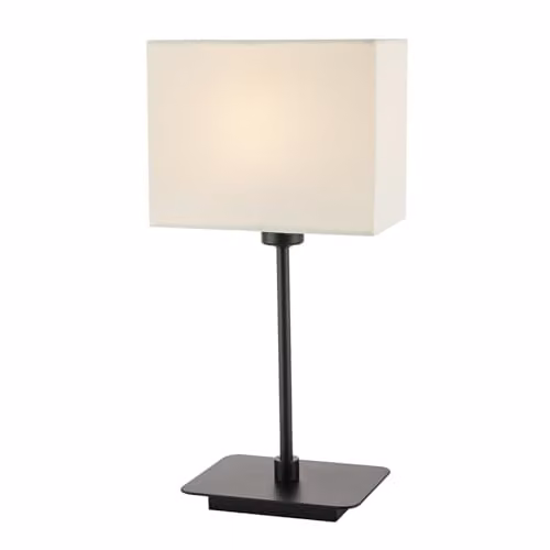 Happy Homewares Modern Black Metal Bedside Table Lamp with White Fabric Shade H 33 cm x W 16 cm x D 10 cm
