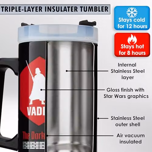 Get Trend Star Wars Insulated Stainless Steel Tumbler with Straw and Handle, 920ml, Black/Multicolour – 4