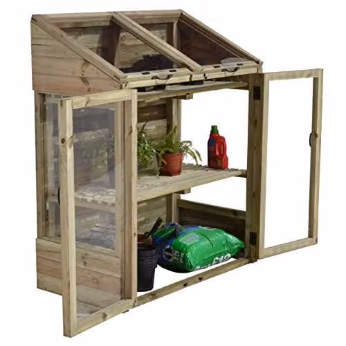 Forest Garden Brown Wooden Mini Greenhouse with Acrylic Windows and Shelving, W/D/H: 120 x 62 x 144 cm