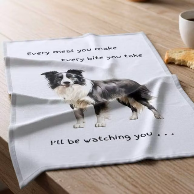 Animal Crackers Border Collie Funny Dog Tea Towel, White and Grey Cotton, 66 cm – 1