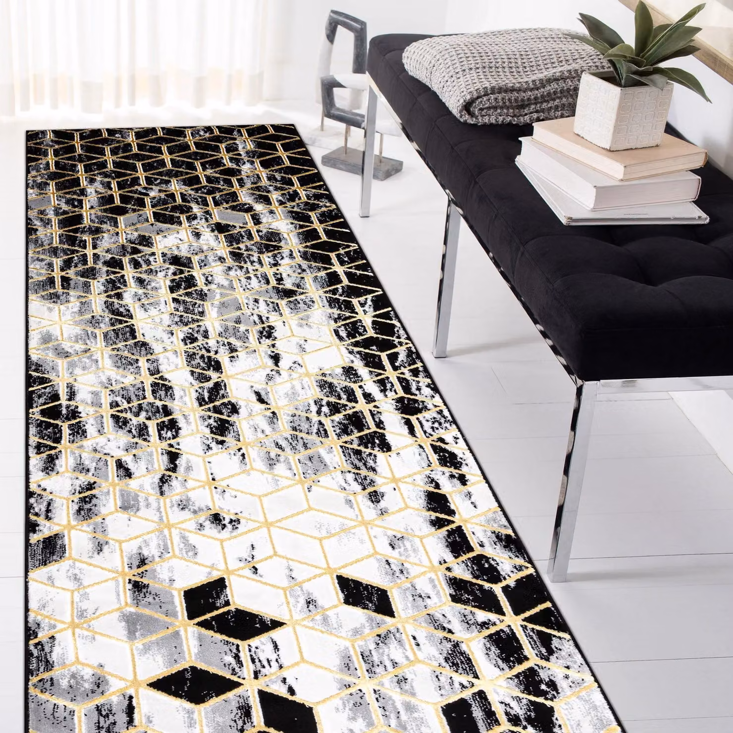 RugsX Gloss Runner in Black, W/D/H: 60 x 250 cm – 4