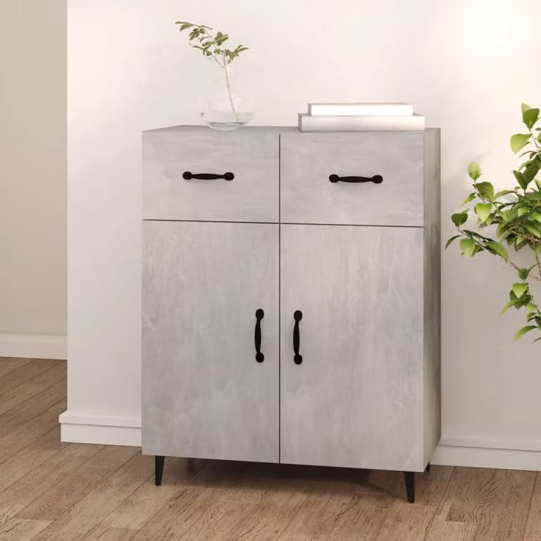 Berkfield Home Modern Abstract Sideboard in Concrete Grey, W/D/H: 69.5 x 34 x 90 cm