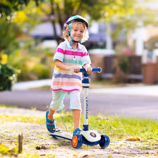 Costway Foldable Height Adjustable Kids Kick Scooter with Light and Sound in White and Multicolour