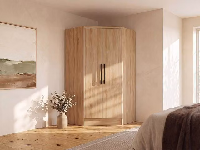 Vente-unique AURALI Corner Wardrobe with 2 Doors in Light Oak, W: 101.5 cm, H: 182 cm, D: 101.5 cm