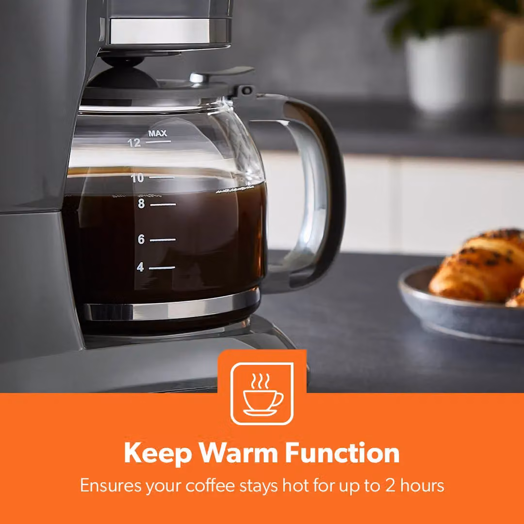 Geepas Filter Coffee Machine with Glass Jug and Auto Shut-Off, 1.5 l, Grey – 4