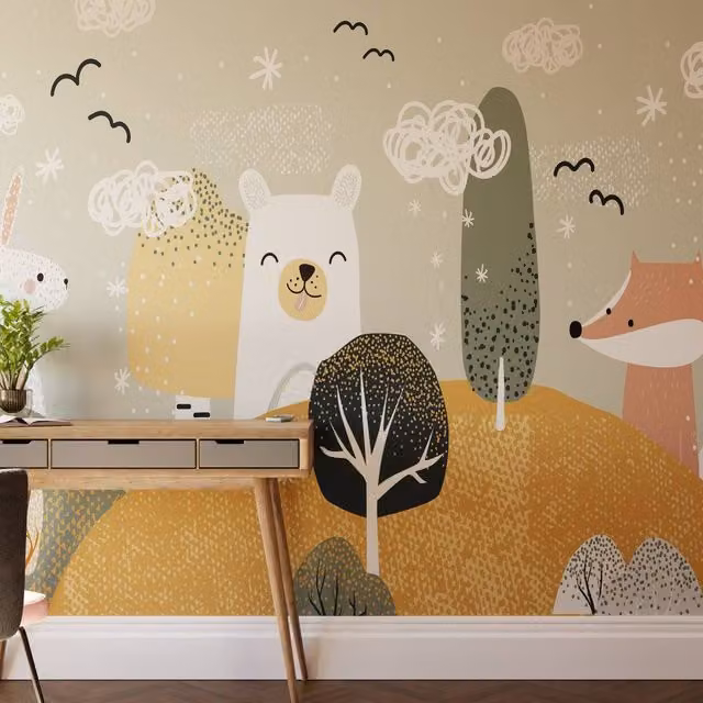 Superfresco Easy Scandi Animals Ochre Yellow Wall Mural, W: 3 m x H: 2.8 m – 1