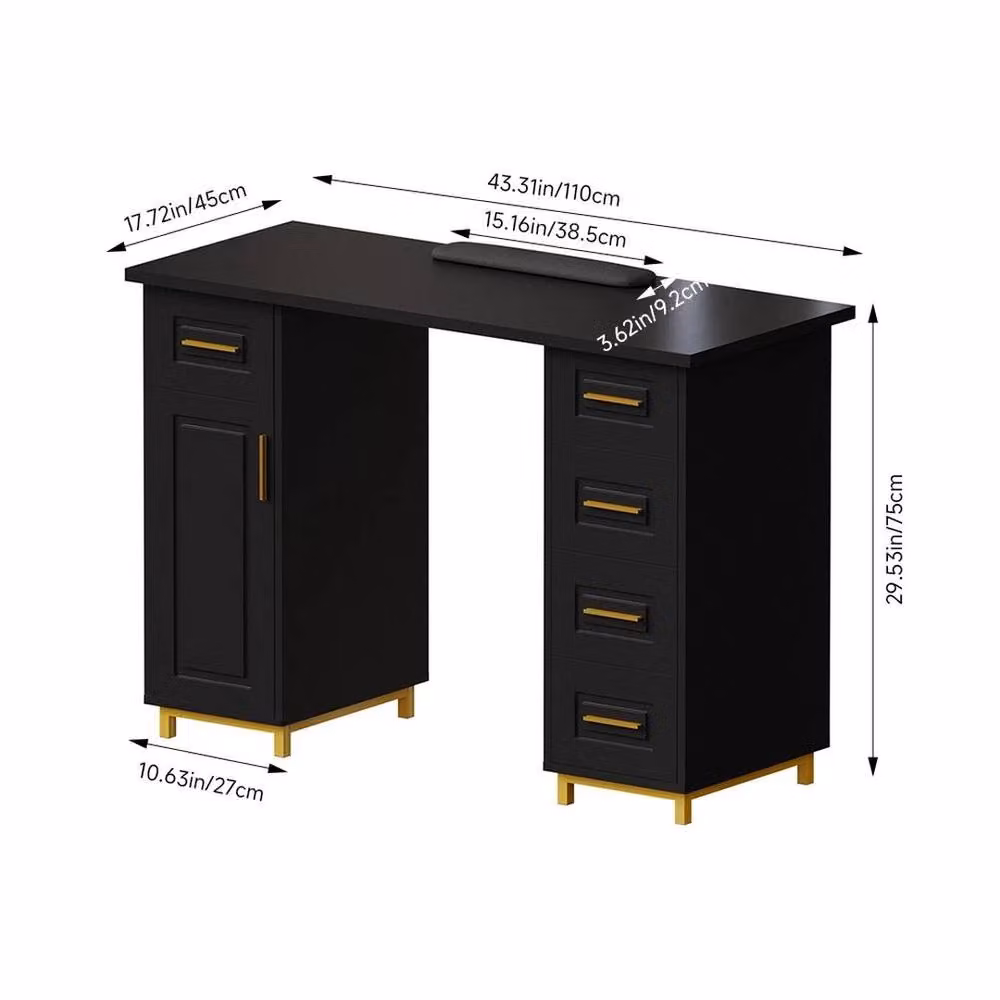 FORGEVIO Pro Manicure Table Nail Beauty Salon Station Technician Storage Desk in Black and Gold – 2