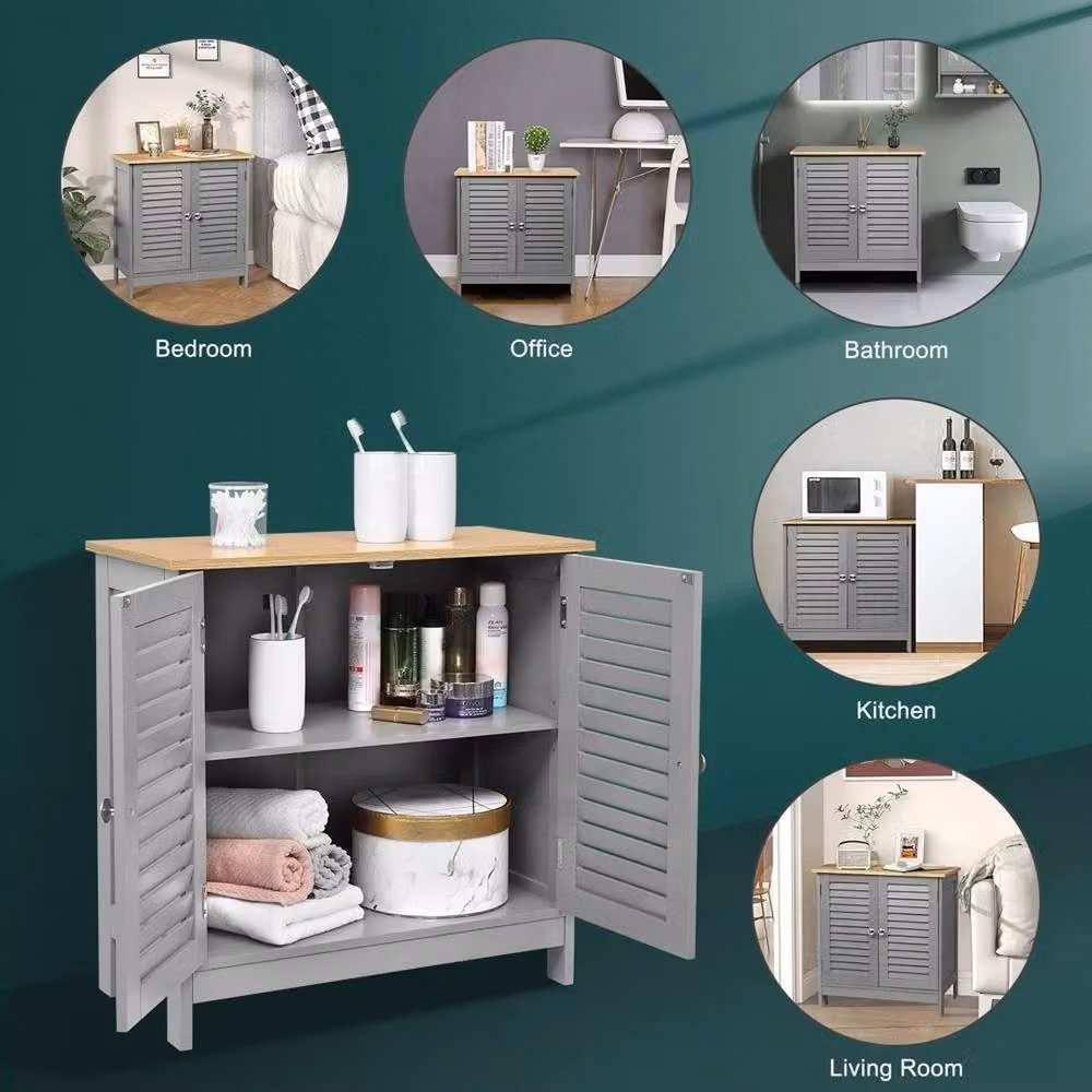 Nordara Grey Wood Bathroom Storage Cabinet with Roll Shutter Doors – 4