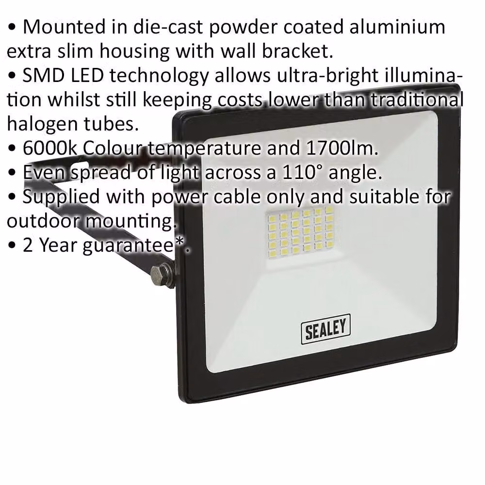 Loops Extra Slim 20W SMD LED Floodlight with Wall Bracket, 1700 Lumens, IP65 Rated, Black – 2