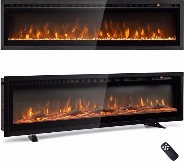 Costway 127 cm Electric Fireplace with Remote Control and Glass Detail in Black
