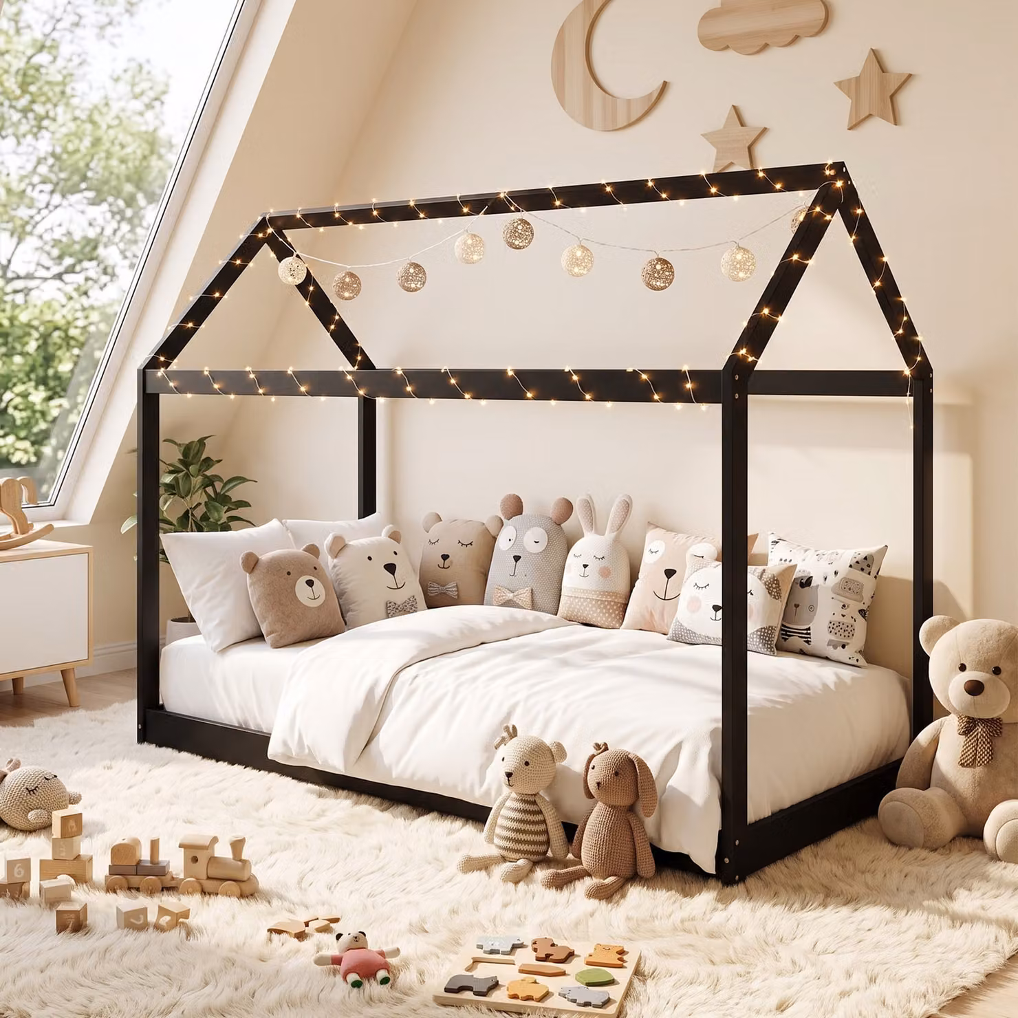 HOMCOM Scandinavian Style Solid Wood Single Bed Frame in Black, W/D: 90 x 190 cm – 2