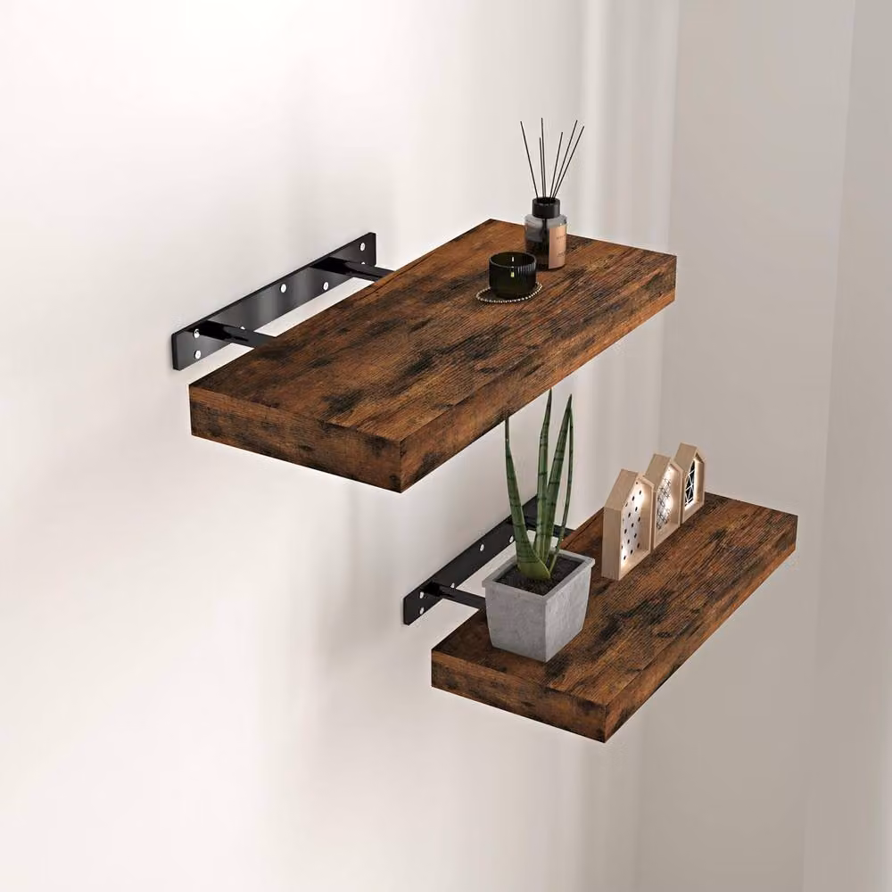 Xample Set of 2 Modern Wood Floating Wall Shelves in Brown – 2