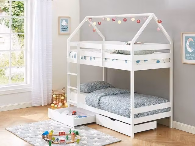 CHORI Vente-unique Hut Bunk Beds with 2 Drawers in White Lacquered Pine, W/D/H: 190 x 90 x 160 cm – 1