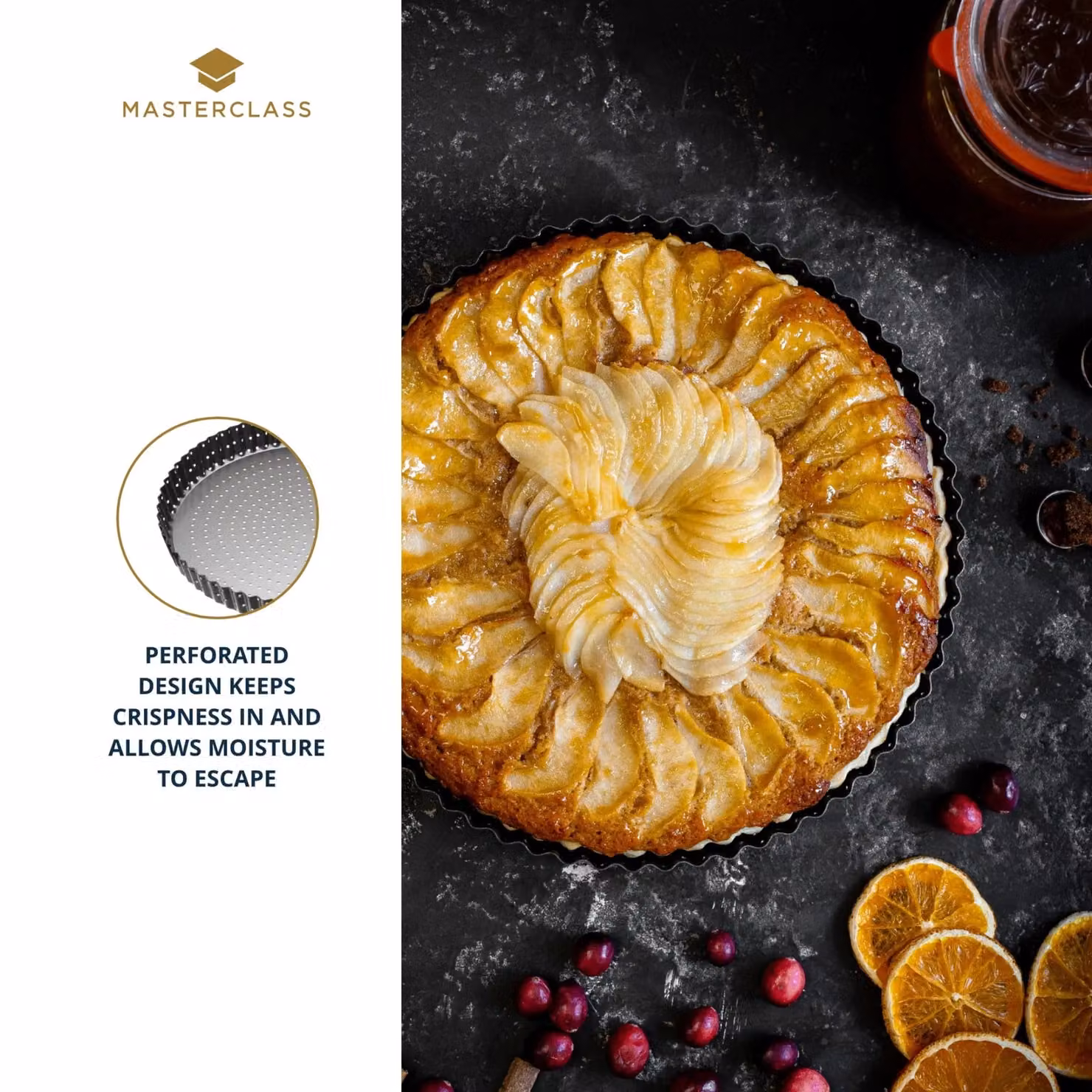 MasterClass Round Non-Stick Tart Tin, Grey, Diameter: 28 cm – 6