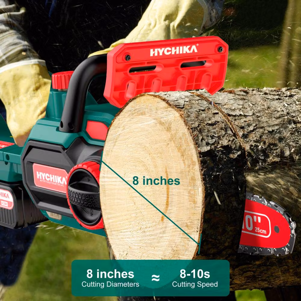 HYCHIKA 18V Cordless Electric Chainsaw with 10 Inch Bar and 4000mAh Rechargeable Battery, Green – 2