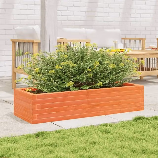 Berkfield Home Decorative Garden Planter in Burnt Orange and Brown, Solid Wood, W/D/H: 110 x 40 x 23 cm
