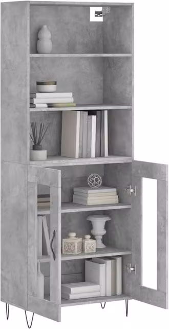 Berkfield Home Highboard in Concrete Grey with Glass Doors and Internal Shelves, W/D/H: 69.5 x 34 x 180 cm – 1