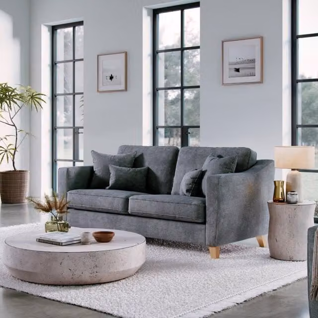 The Great Sofa Company Jackson 3 Seater Grey Chenille Fabric Sofa with Scatter Cushions