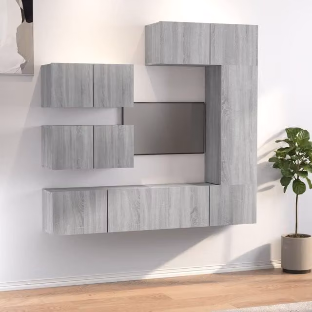 Berkfield Home 6 Piece Grey Matt Living Room TV Cabinet Set in Engineered Wood – 1