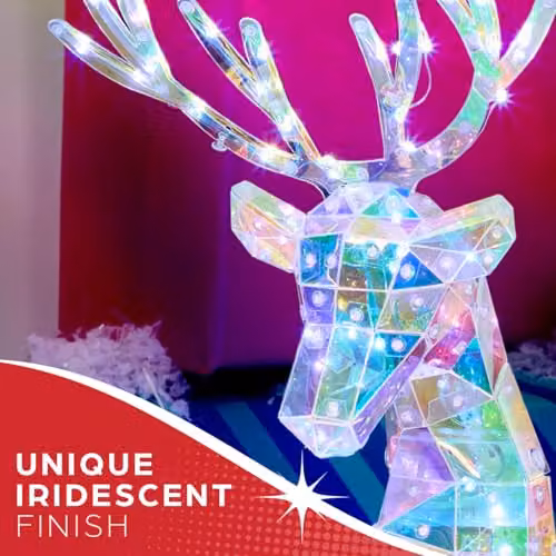 The Christmas Workshop Iridescent Light Up Reindeer with Multicolour White Christmas Lights, W/D/H: 60 x 36 x 13 cm – 4