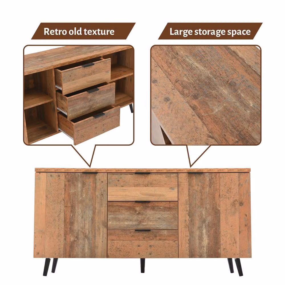 Tokpiedi Vintage Brown and Natural Wood Storage Buffet Cabinet – 3