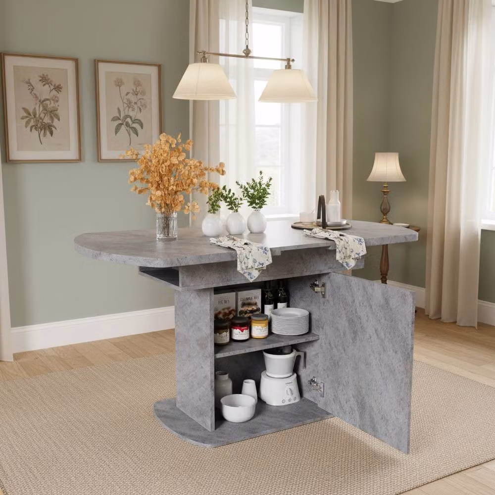 Matteo Extendable Oval Dining Table with Storage in Cement Grey – 2