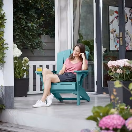 Keter Alpine Adirondack Garden Chair in Aqua Teal, Weatherproof Wood-Effect Outdoor Chair with Armrests – 2