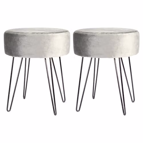 Harbour Housewares Pack of 2 Grey Velvet Round Footstools with Black Legs, H41 x D45 cm – 1