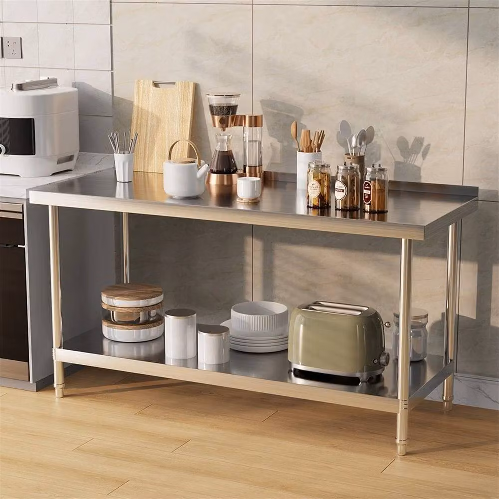Nordara Stainless Steel Commercial Kitchen Prep Table with Shelves in Silver W/D/H: 150 x 80 x 42.1 cm – 2