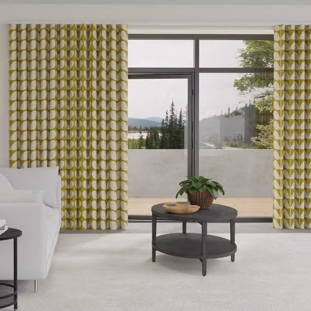 Orla Kiely Made to Measure Wave Curtains in Green and Yellow Jumbo Solid Stem Cotton Blackout Fabric