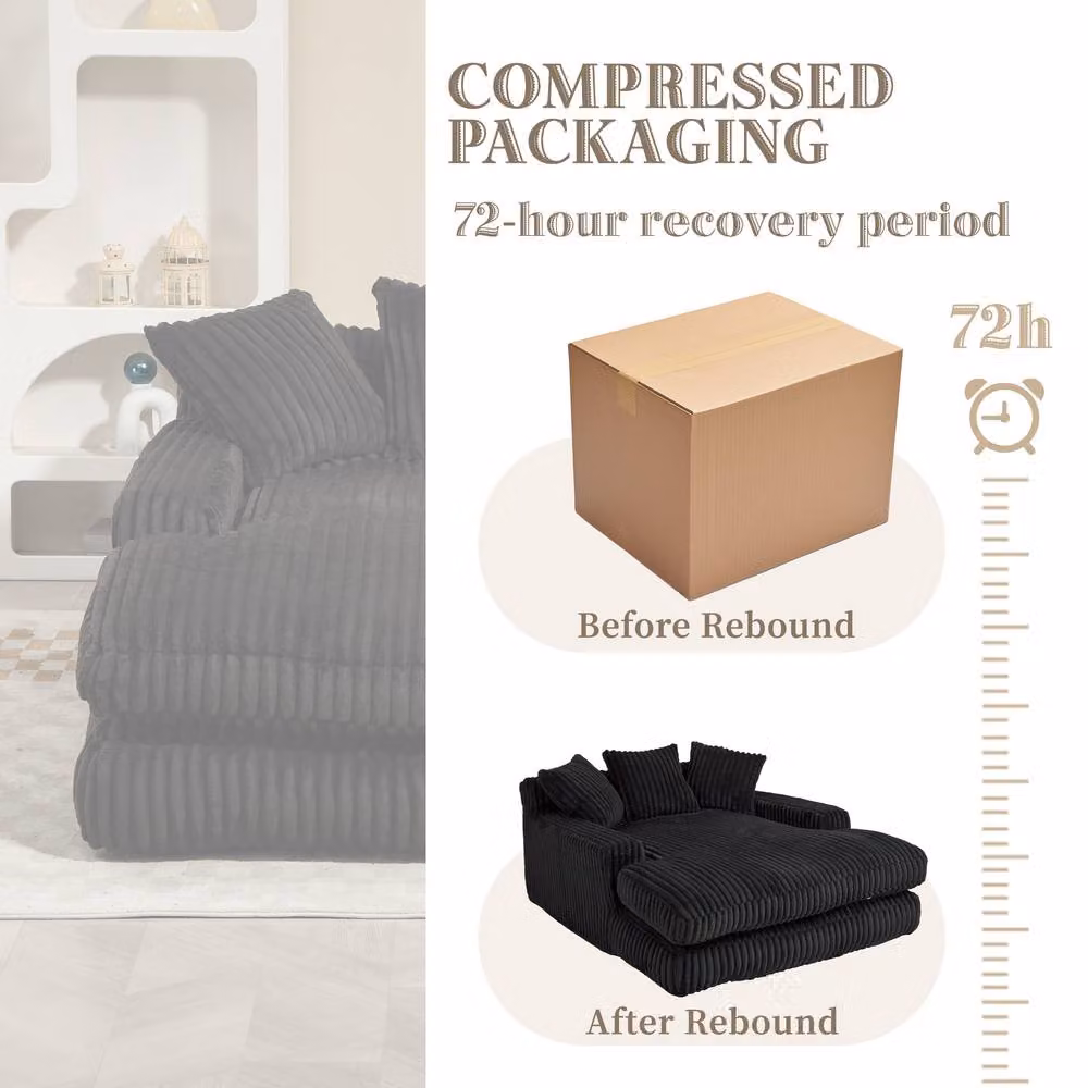 Gomyway Matteo Black Left Facing L-Shape Corduroy Chaise Lounge Sofa Bed with Sleeping Function and Scatter Cushions – 4