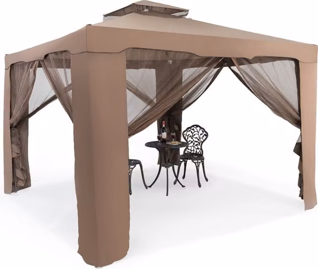 COSTWAY Brown Outdoor Canopy Gazebo Garden Party Tent