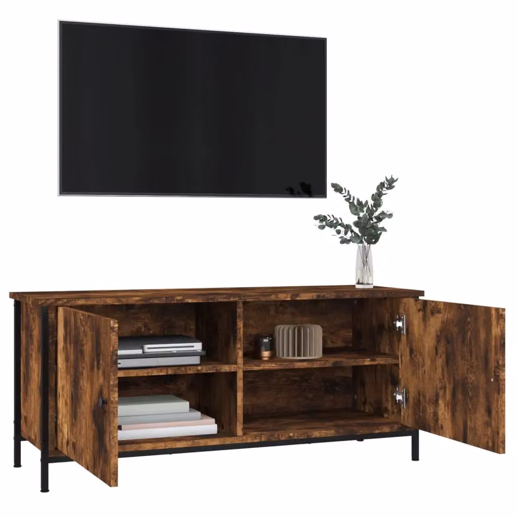 Berkfield Home Smoked Oak TV Cabinet with Doors in Brown, W/D/H: 102 x 35 x 45 cm – 3