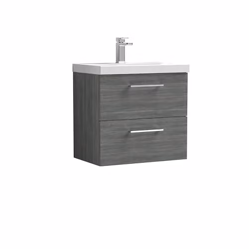 Balterley Level Contemporary Wall Hung 2-Drawer Bathroom Vanity and Thin-Edge Basin, Anthracite, W: 60 cm, D: 39.5 cm, H: 58.9 cm