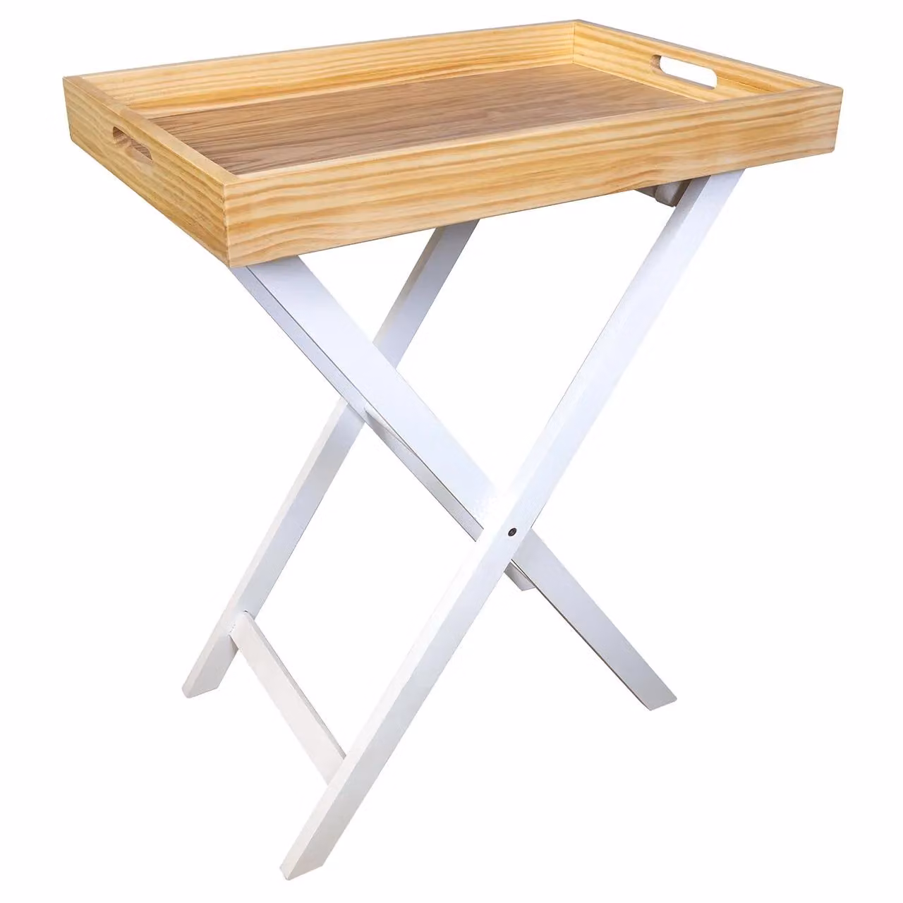 mysmartbuy Folding Butler Tray and Stand, White Wooden Side Table with Detachable Top, H77 x W60 x D40 cm – 3